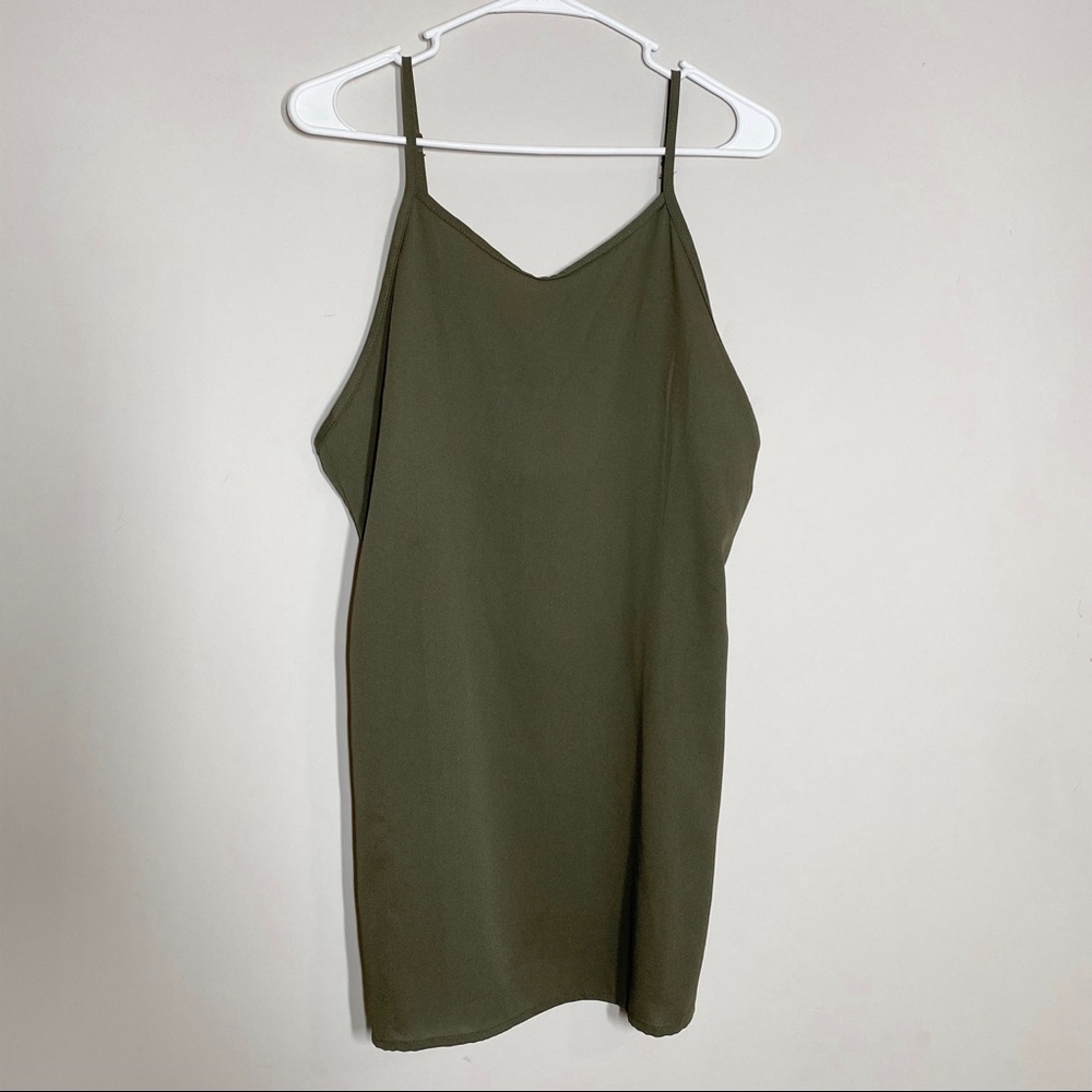 OLIVE GREEN SKATER DRESS SLIT—
